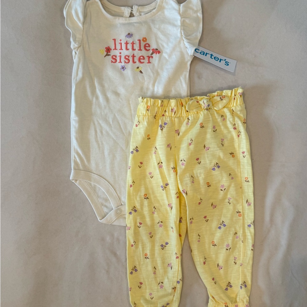 Carter's Little Sister Bodysuit and Yellow Floral Pants Set